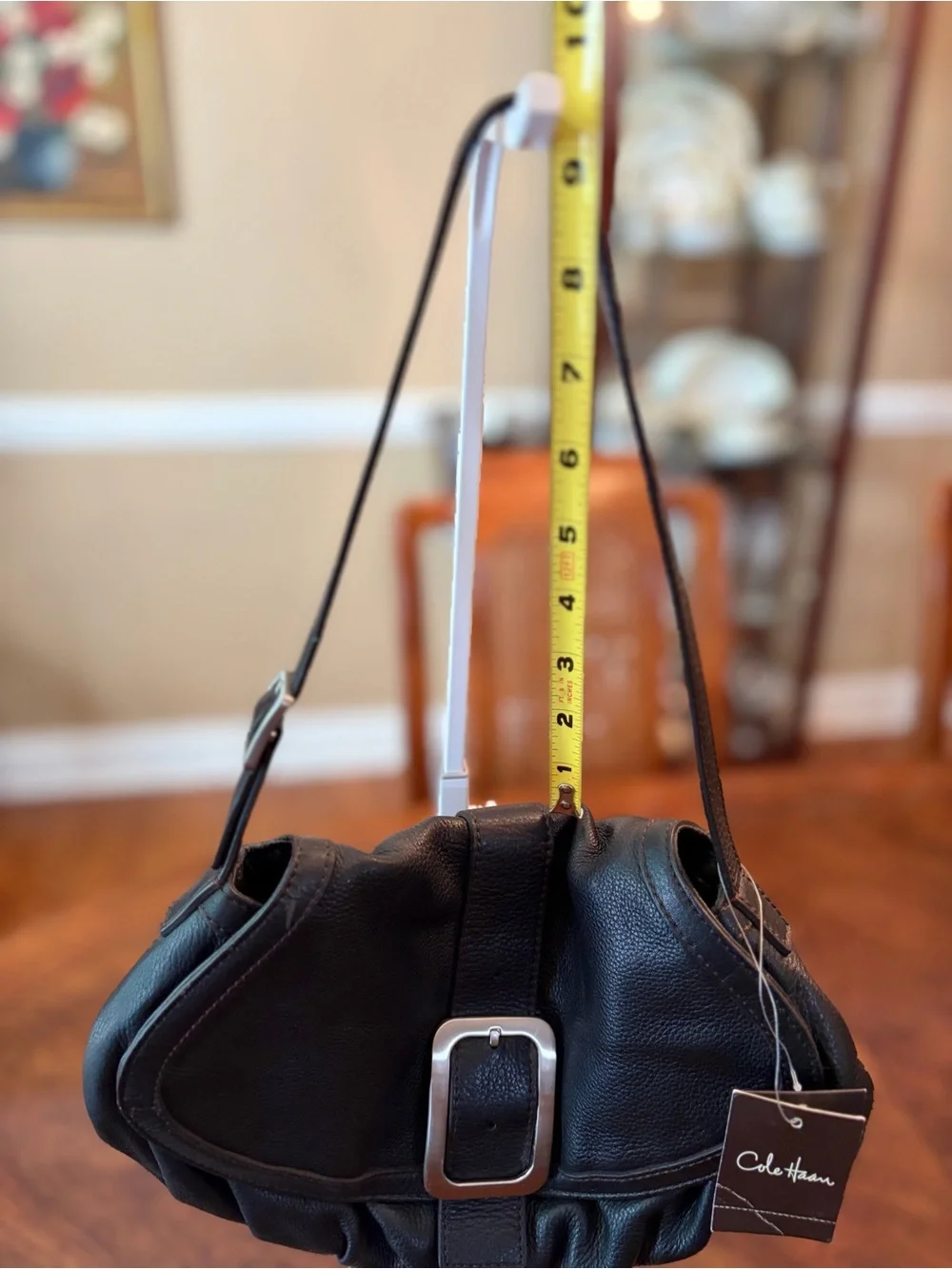Cole Haan Small Flap Bag Black Leather w/ Silver Buckler